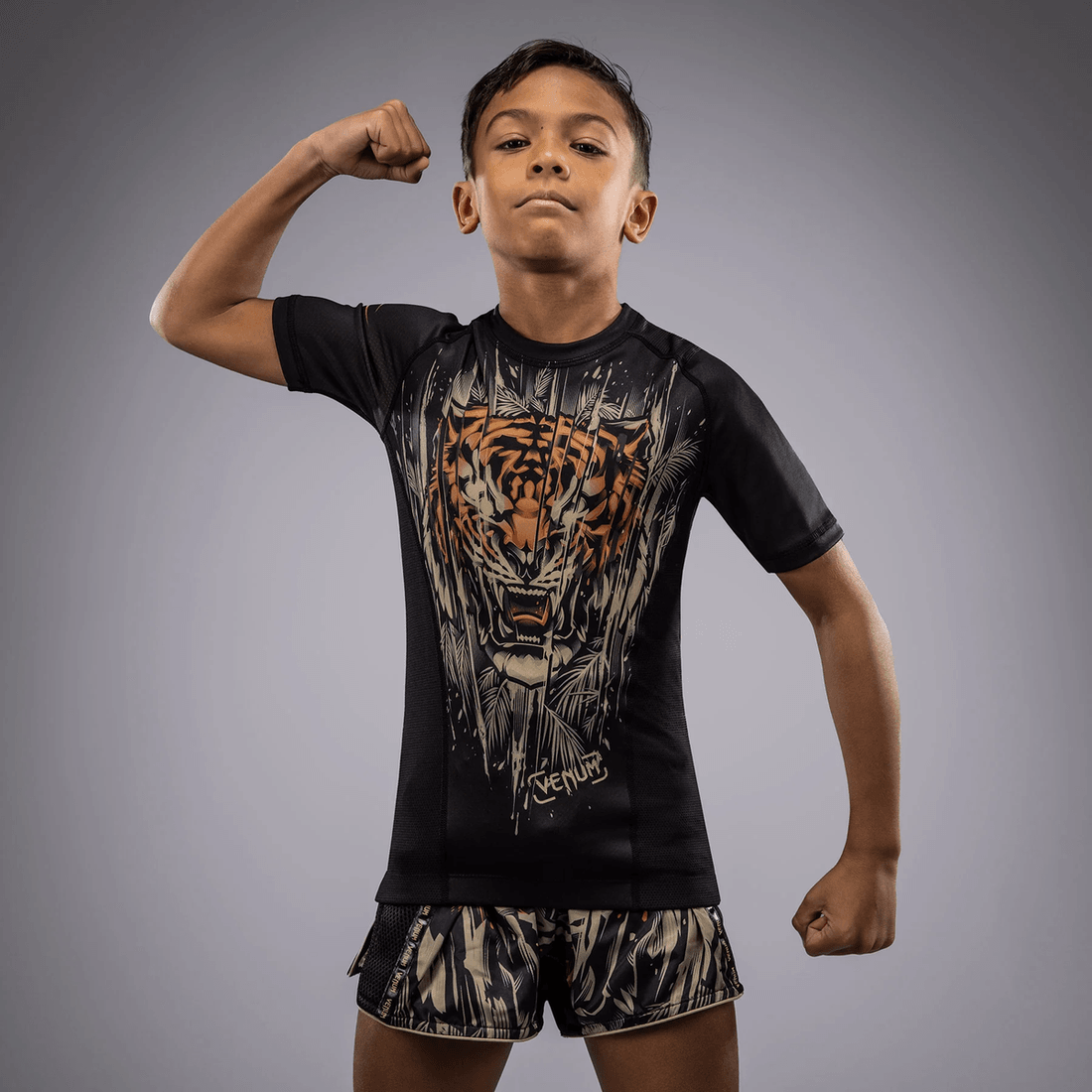 تی شرت کوتاه آستین بچه‌گانه وِنوم تایگر - مشکی/نارنجی نئونی