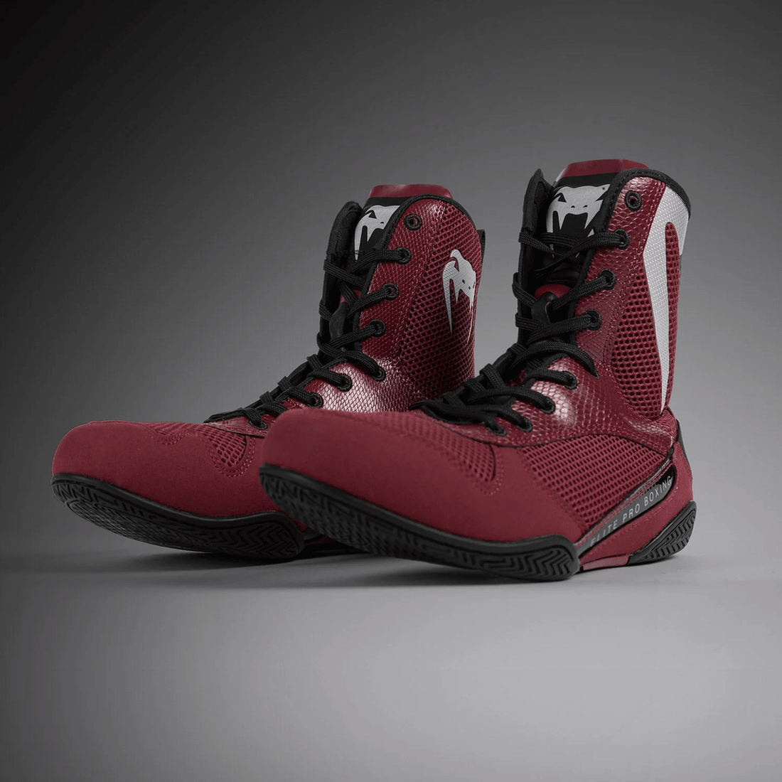 Venum Elite Boxing Shoes - Burgundy / Silver