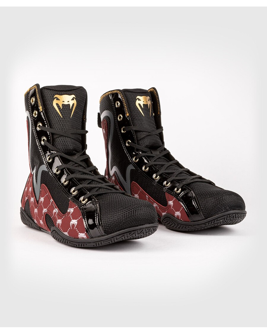 Venum Elite Evo Monogram Boxing Shoes – Black/Burgundy