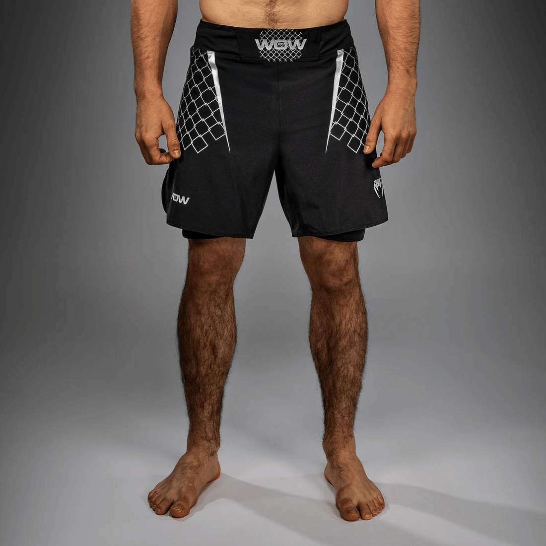 Venum x WOW FC Men’s Fight Shorts - Black/ Silver Grey