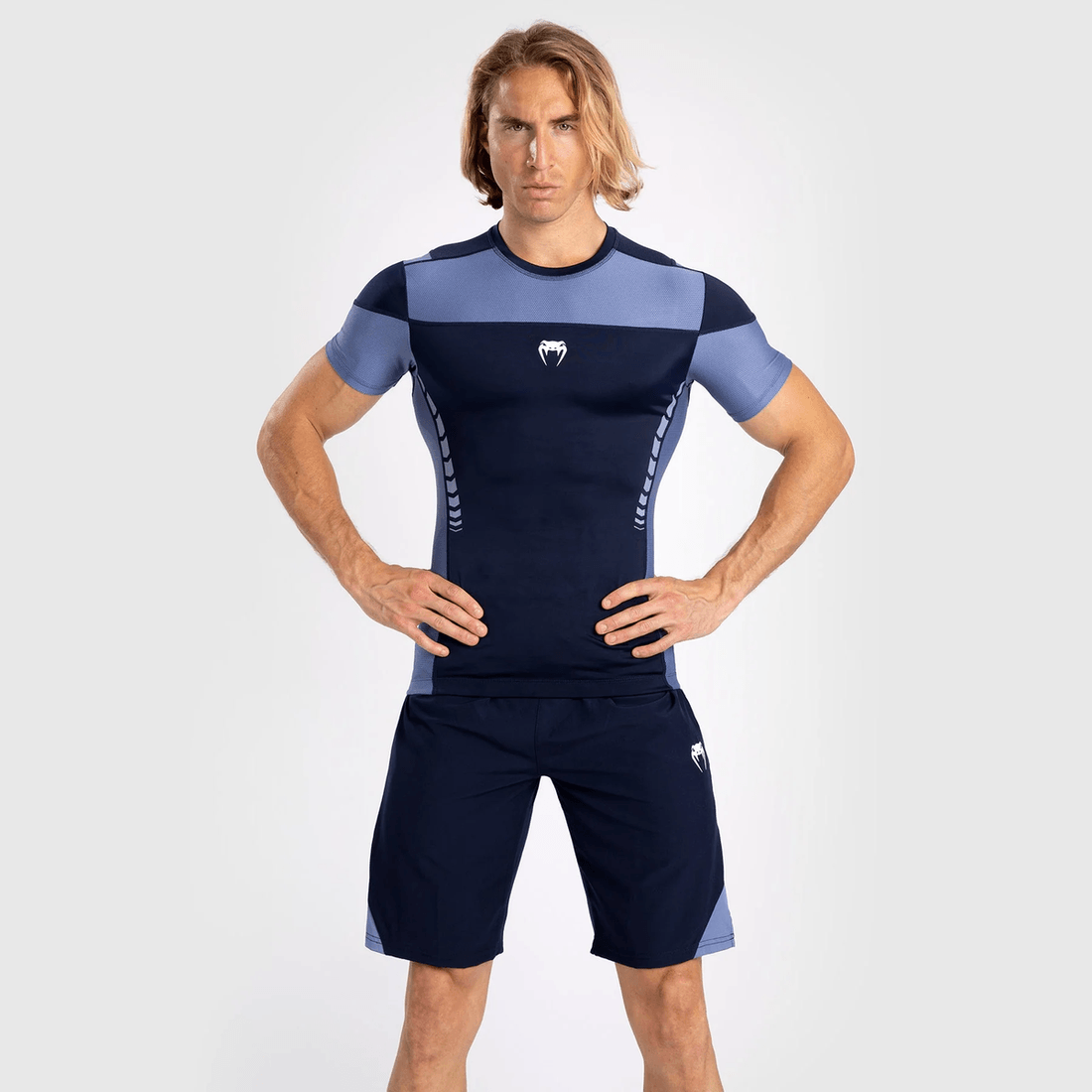 Venum Tempest Men's Short Sleeve Rashguard - Navy Blue/Blue