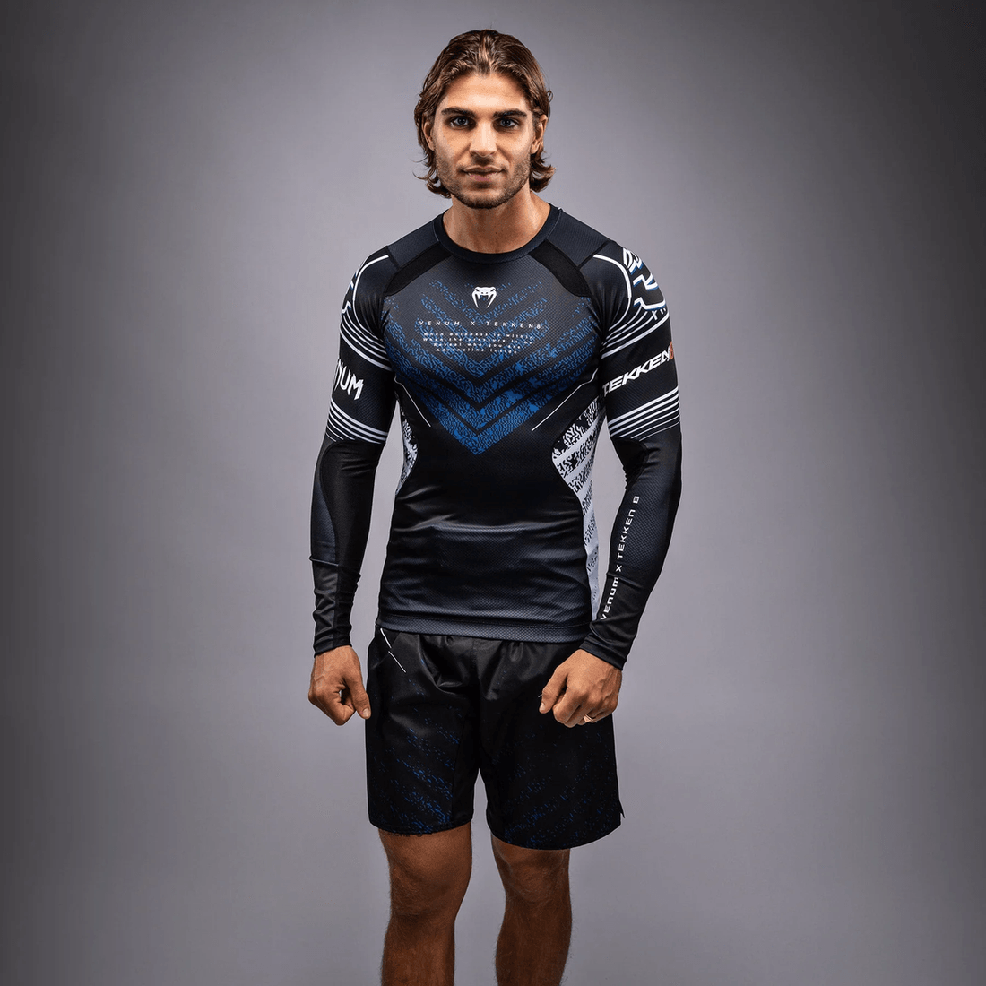 Venum X Tekken 8 - Jin Kazama Rashguard - Azul/negro/blanco