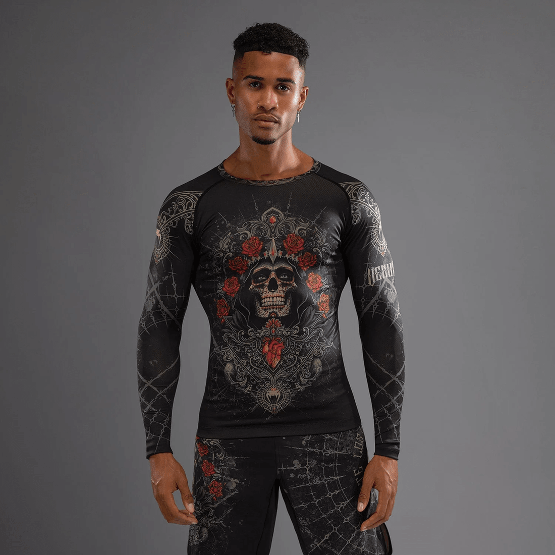 Venum Santa Muerte 5.0 Men’s Long Sleeve Rashguard - Deep Black/Gold