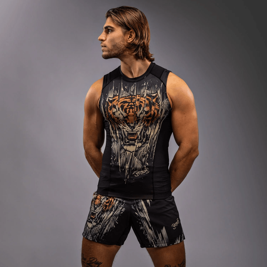 Venum Tiger Men's Sleeveless Rashguard - Black/Neon Orange