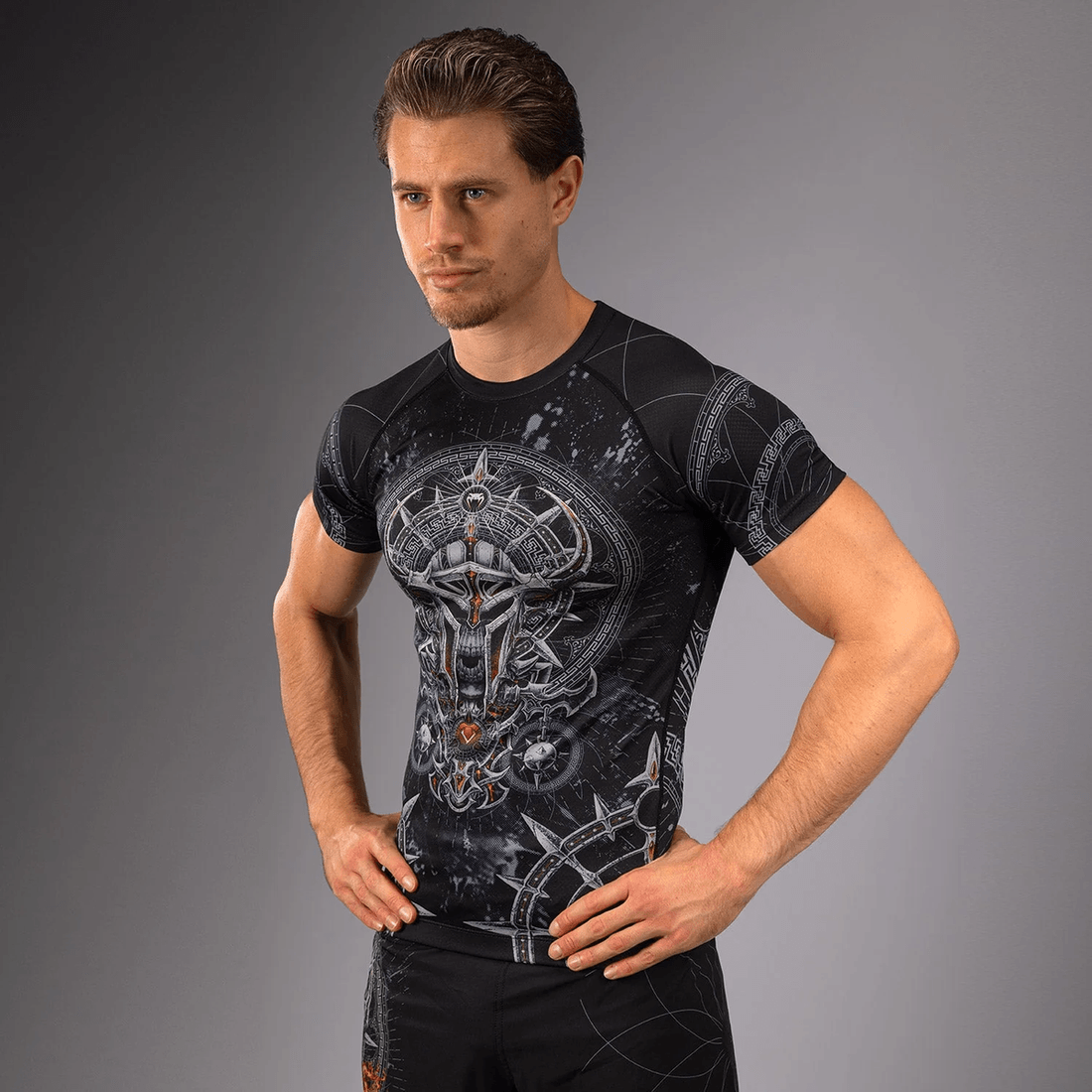 Venum Gladiator 5.0 Men's Short Sleeve Rashguard - Black/Silver
