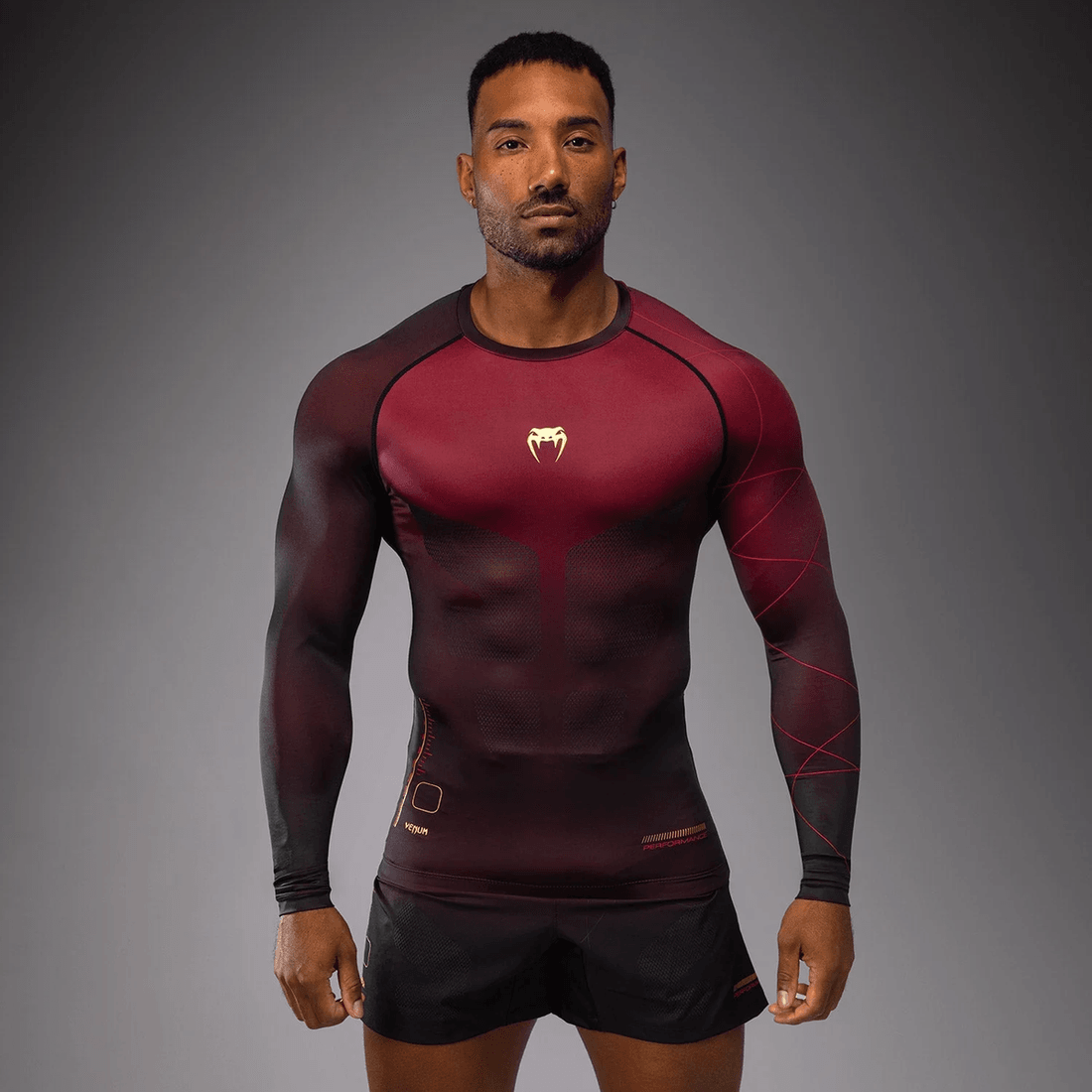 Venum Tactical XT Men's Long Sleeve Rashguard - Black/Burgundy/Gold
