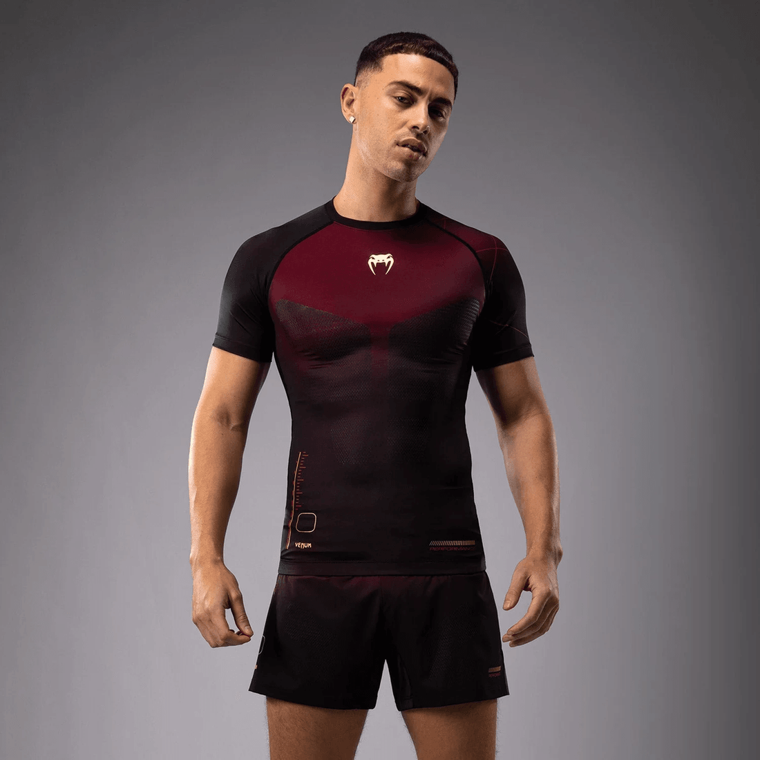 Venum Tactical XT Short Sleeve Rashguard - Black/Burgundy/Gold