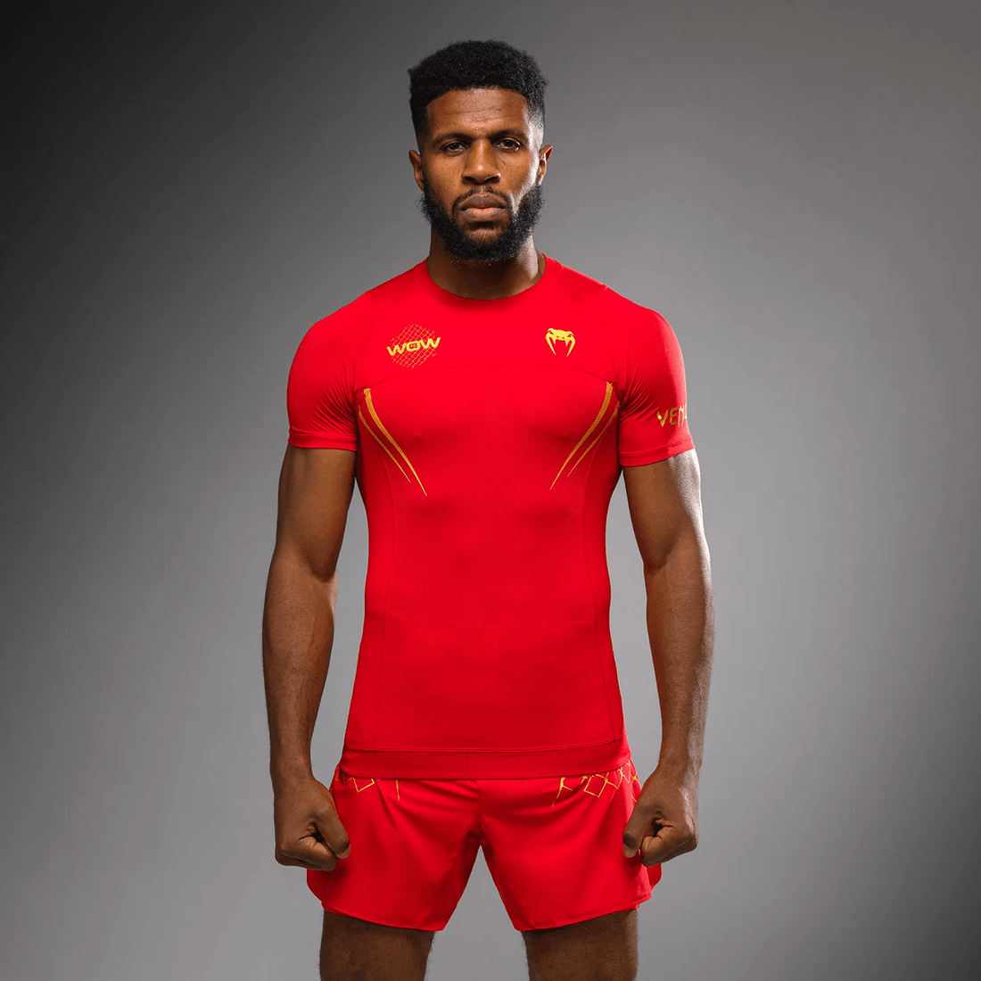 Venum x WOW FC Short Sleeve Rashguard - Fury Red/ Gold