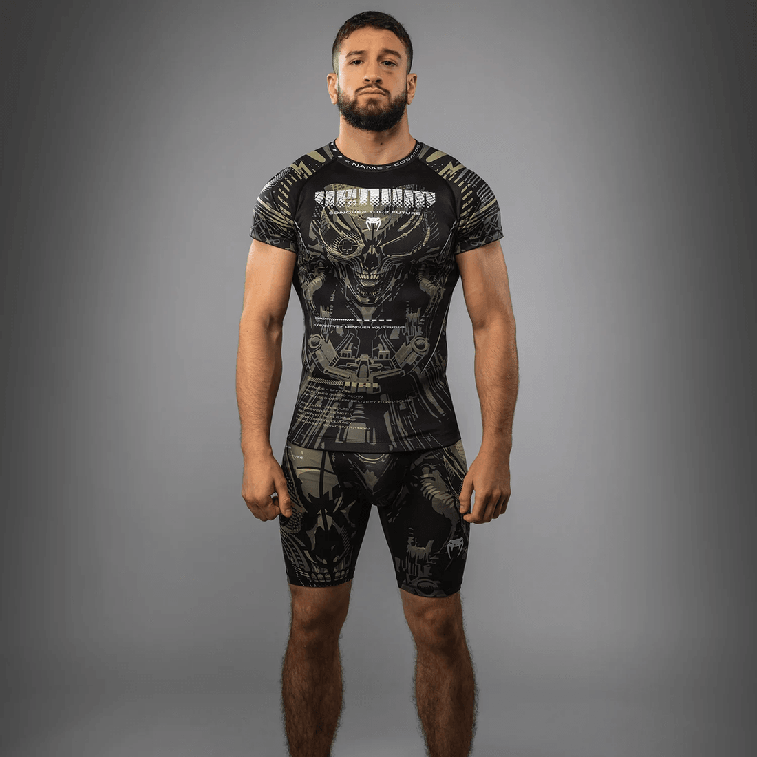Venum Invader Short Sleeve Rashguard - Black/Sand