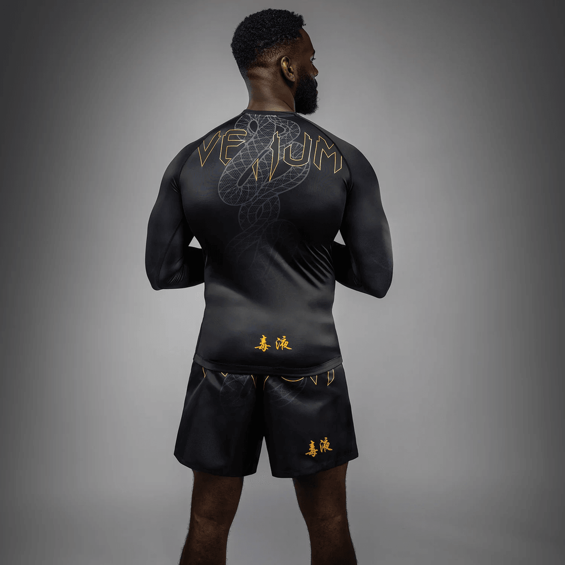 Venum Serpenti Long Sleeve Rashguard - Black/Silver/Gold