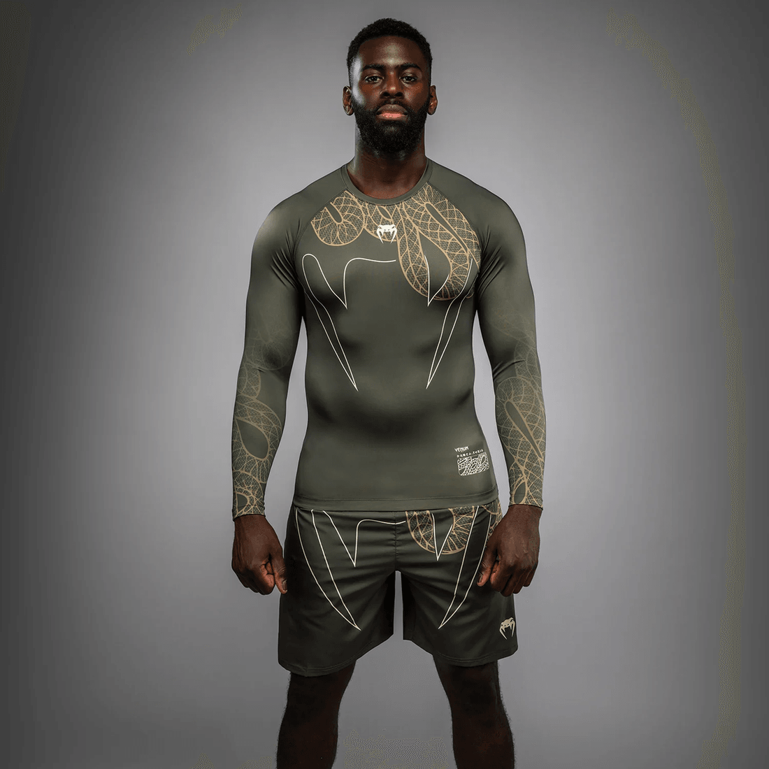 Venum Serpenti Long Sleeve Rashguard - Khaki/Bronze/Ivory