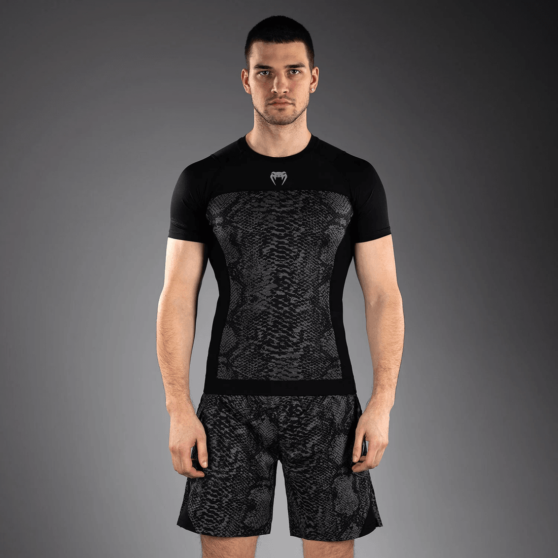 Venum G-Fit Scales Short Sleeve Rashguard - Black/ Charcoal Grey