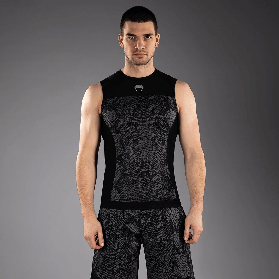 Venum G-Fit Scales Sleeveless Rashguard - Black/ Charcoal Grey
