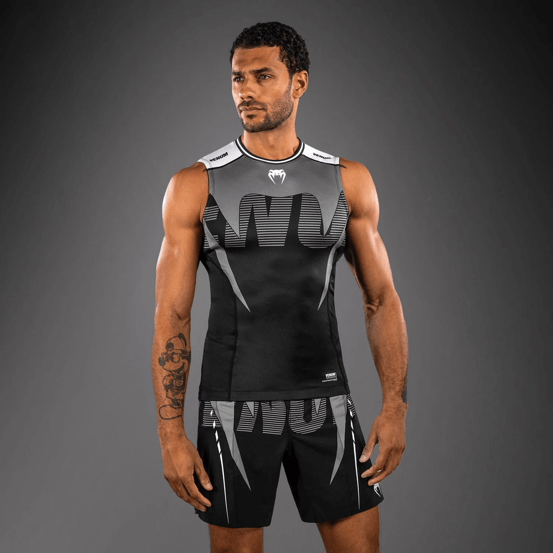 Venum Adrenaline Sleeveless Rashguard - Black/Silver Grey