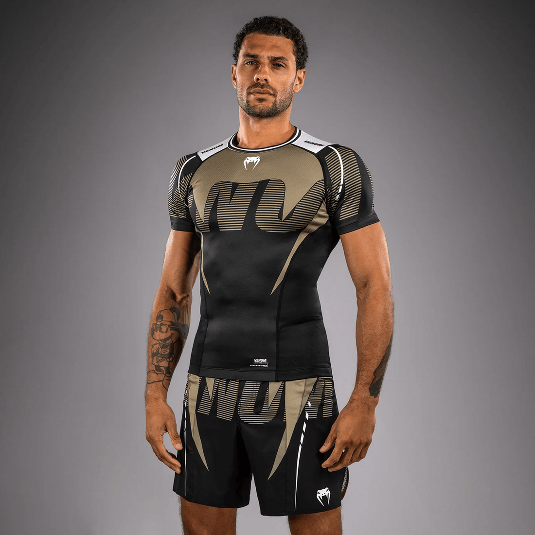 Venum Adrenaline Short Sleeve Rashguard - Black/Sand