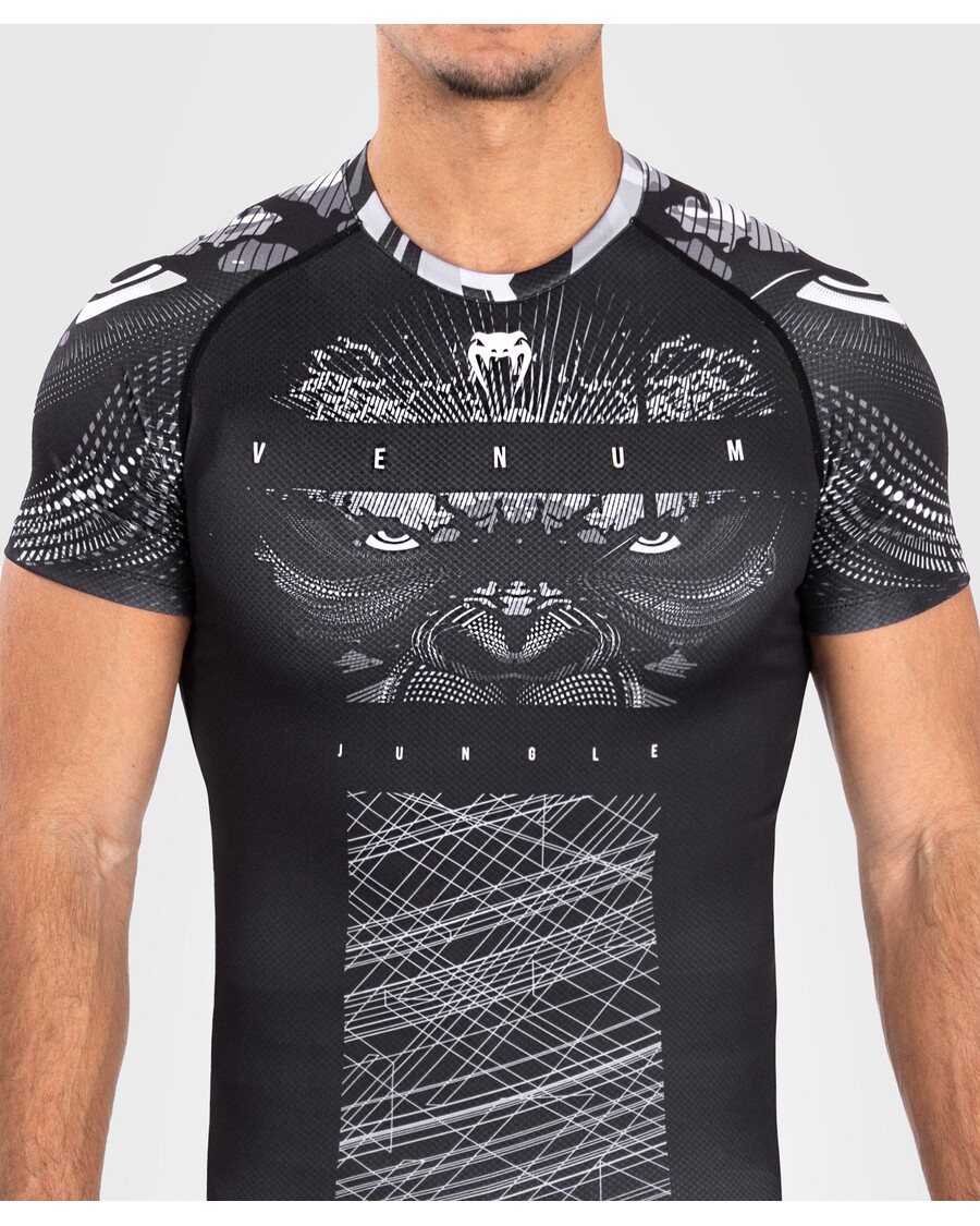 Рашгарды Venum Gorilla Jungle с короткими рукавами - чёрные/белые
