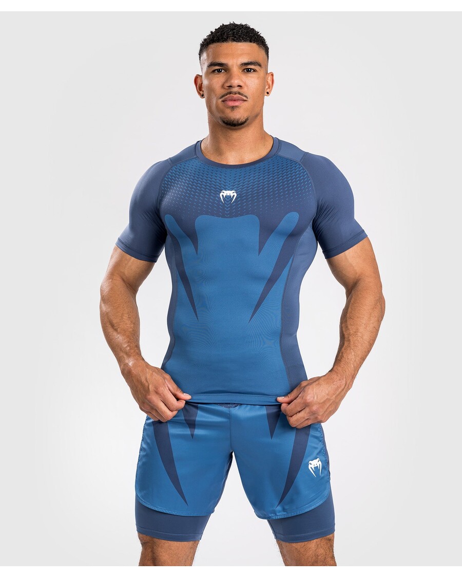 Venum Aanval Rashguard Voor Heren Met Korte Mouwen - Marineblauw