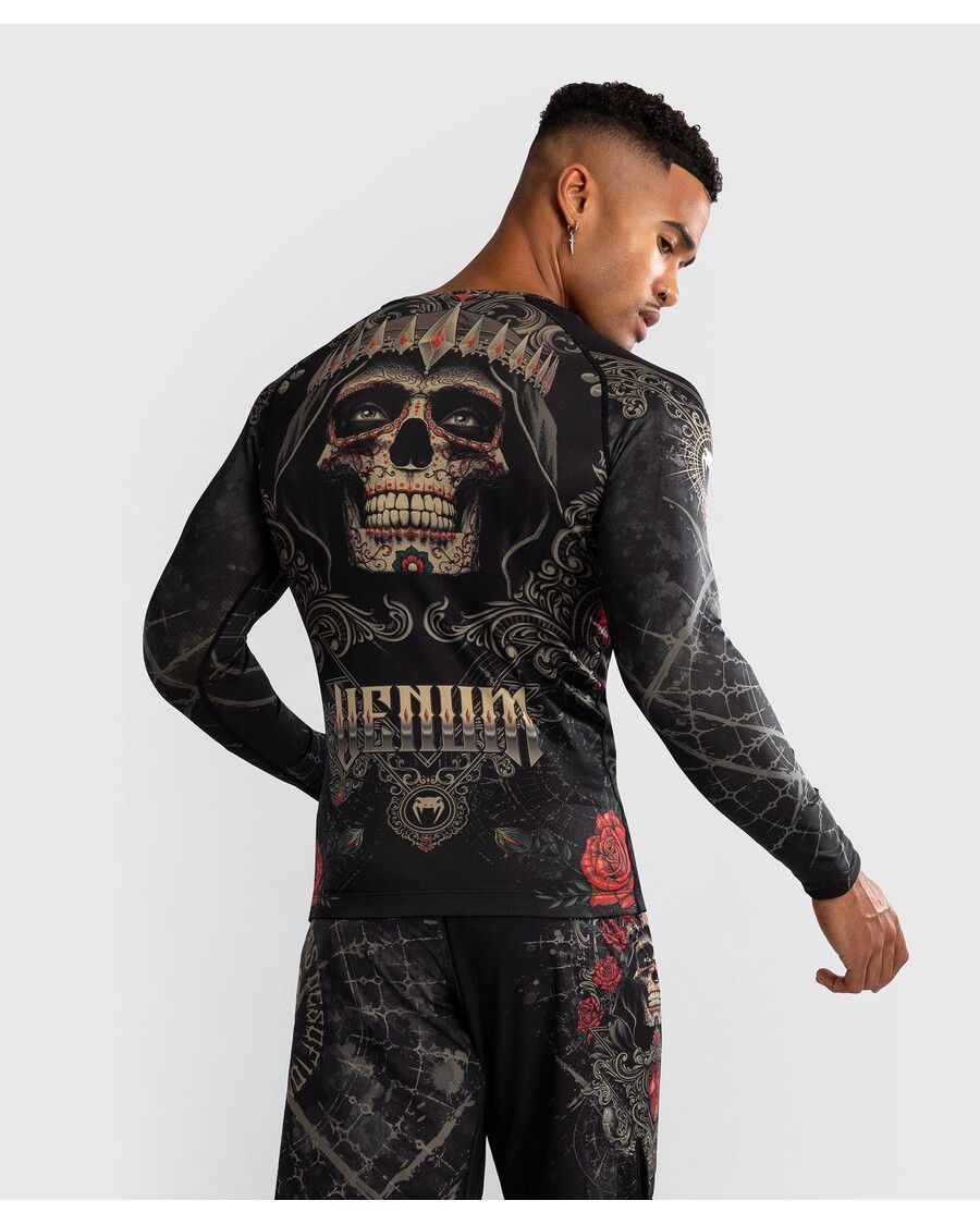 Venum Santa Muerte 5.0 Langærmet Rashguard Til Mænd - Dyb Sort/guld