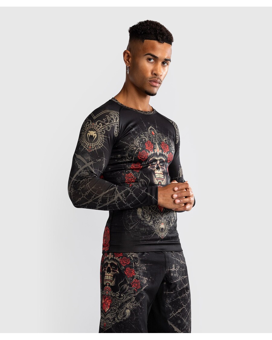 Venum Santa Muerte 5.0 Langærmet Rashguard Til Mænd - Dyb Sort/guld