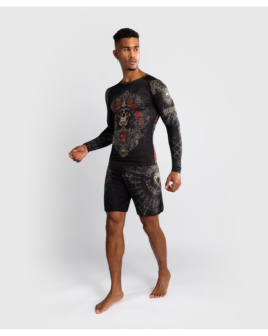 Venum Santa Muerte 5.0 Langærmet Rashguard Til Mænd - Dyb Sort/guld
