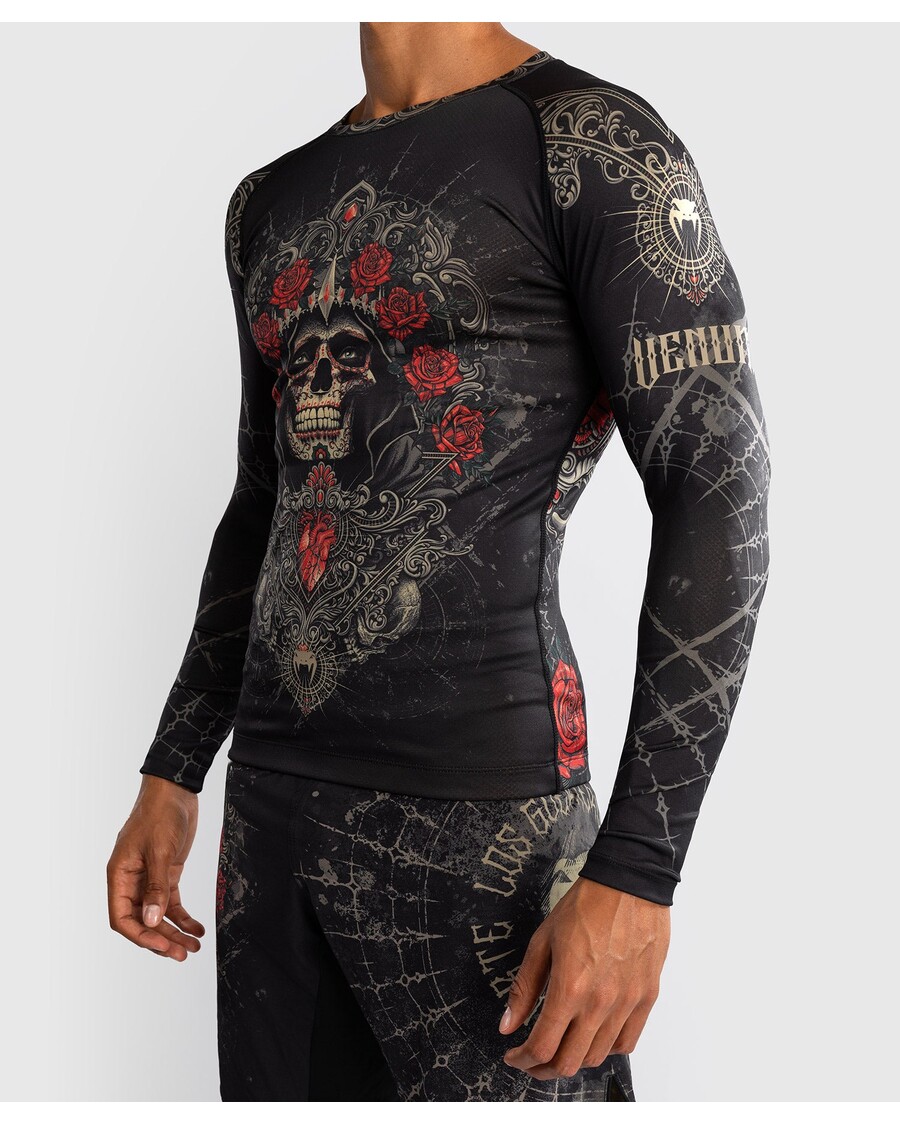 Venum Santa Muerte 5.0 Langærmet Rashguard Til Mænd - Dyb Sort/guld