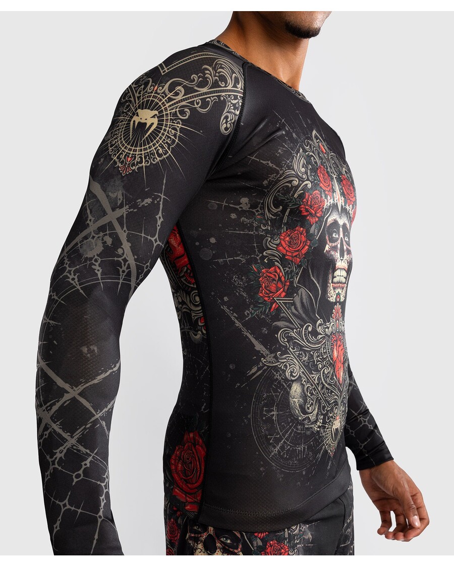 Venum Santa Muerte 5.0 Langærmet Rashguard Til Mænd - Dyb Sort/guld