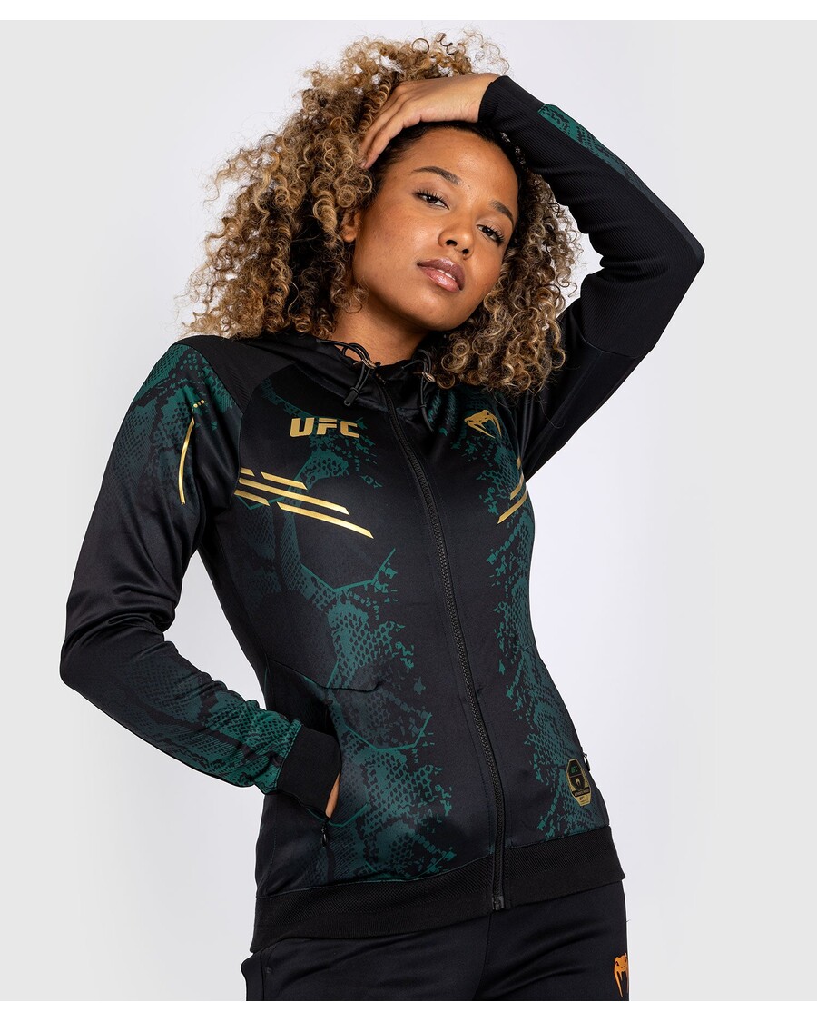 Sudadera Con Capucha Para Mujer Ufc Adrenaline By Venum Personalizada Auténtica Fight Night - Edición Esmeralda - Verde/negro/do