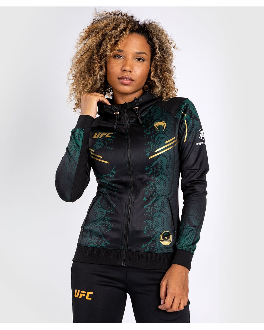 Sudadera Con Capucha Para Mujer Ufc Adrenaline By Venum Personalizada Auténtica Fight Night - Edición Esmeralda - Verde/negro/do