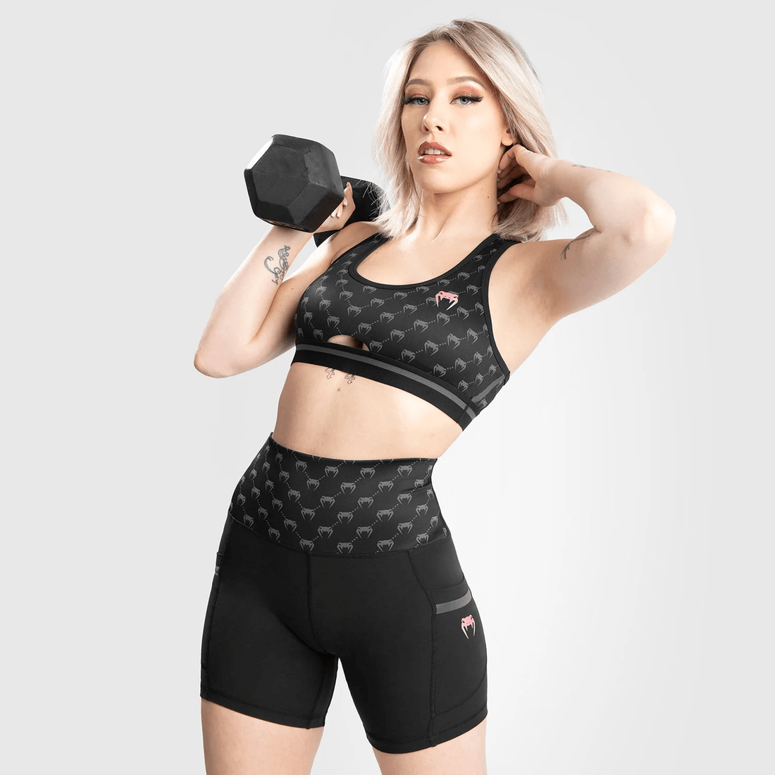 Venum Monogram Compression Shorts - For Women - Black/Pink Gold