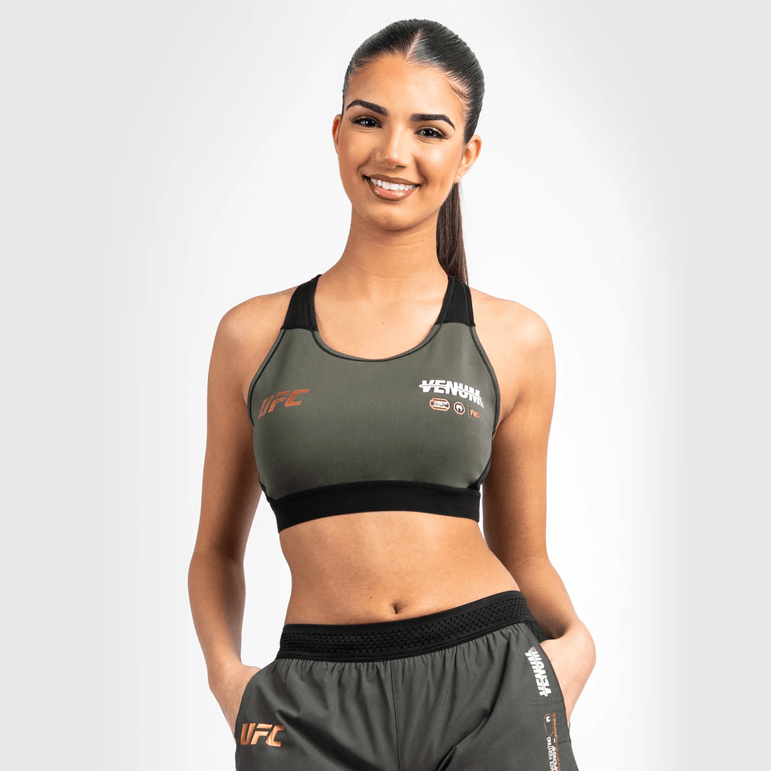 UFC Adrenaline by Venum Fight Week Women’s Sports Bra - Khaki/Bronze